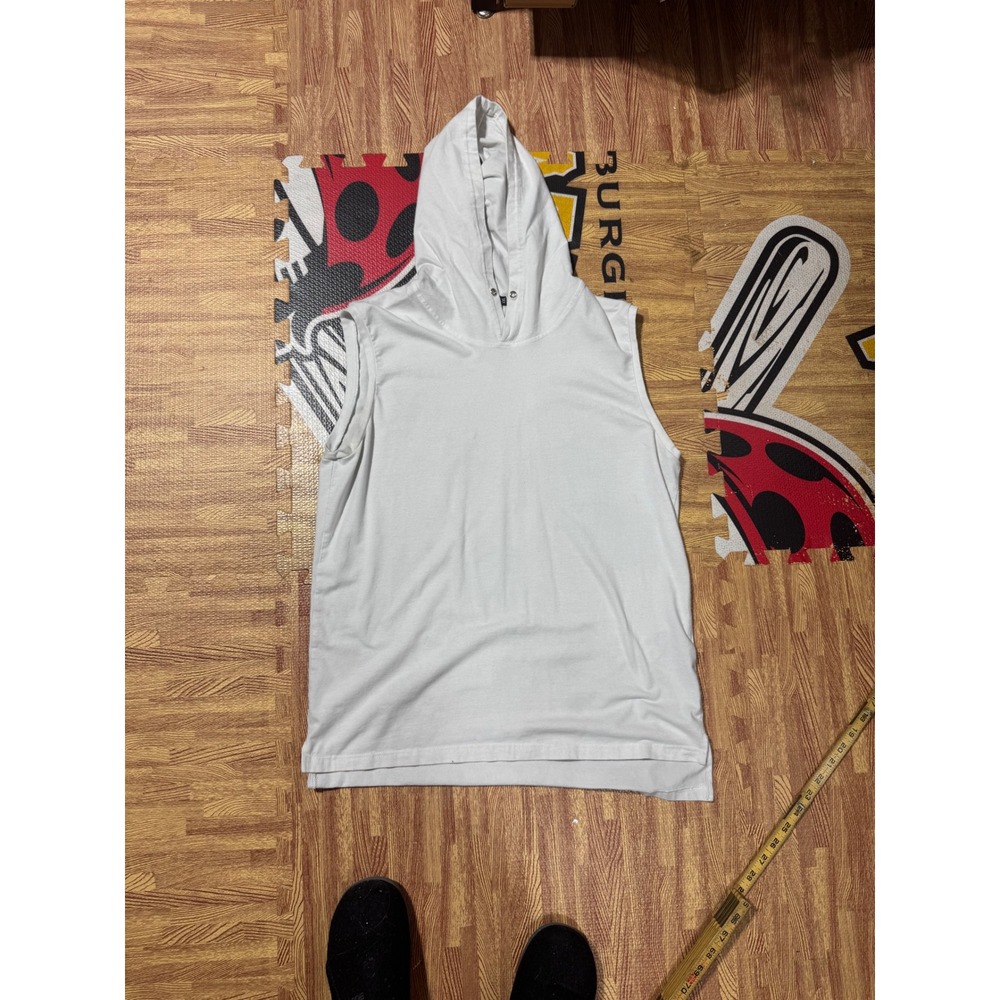 Jevasan Mens White Sleeveless Hoodie XXL Gym Workout Pullover Tank Top